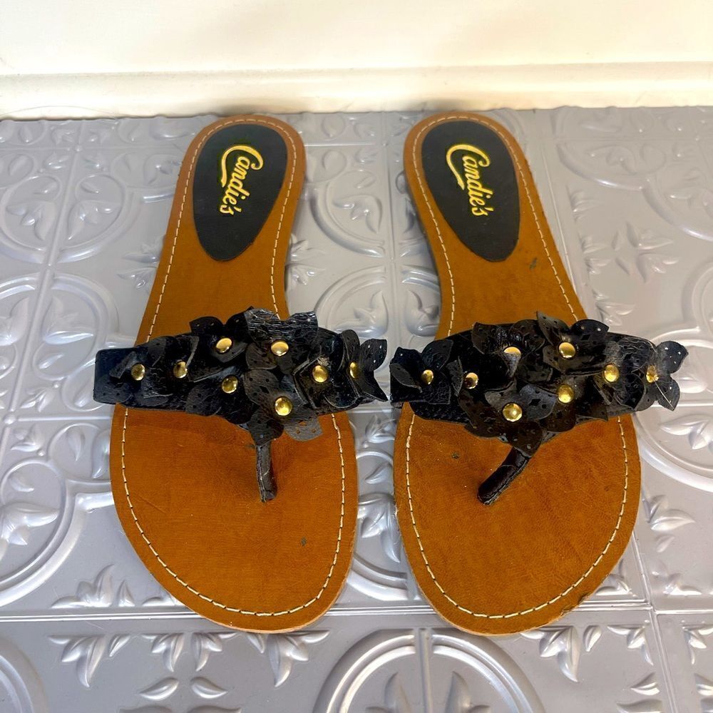 Candies black flower sandals size 7